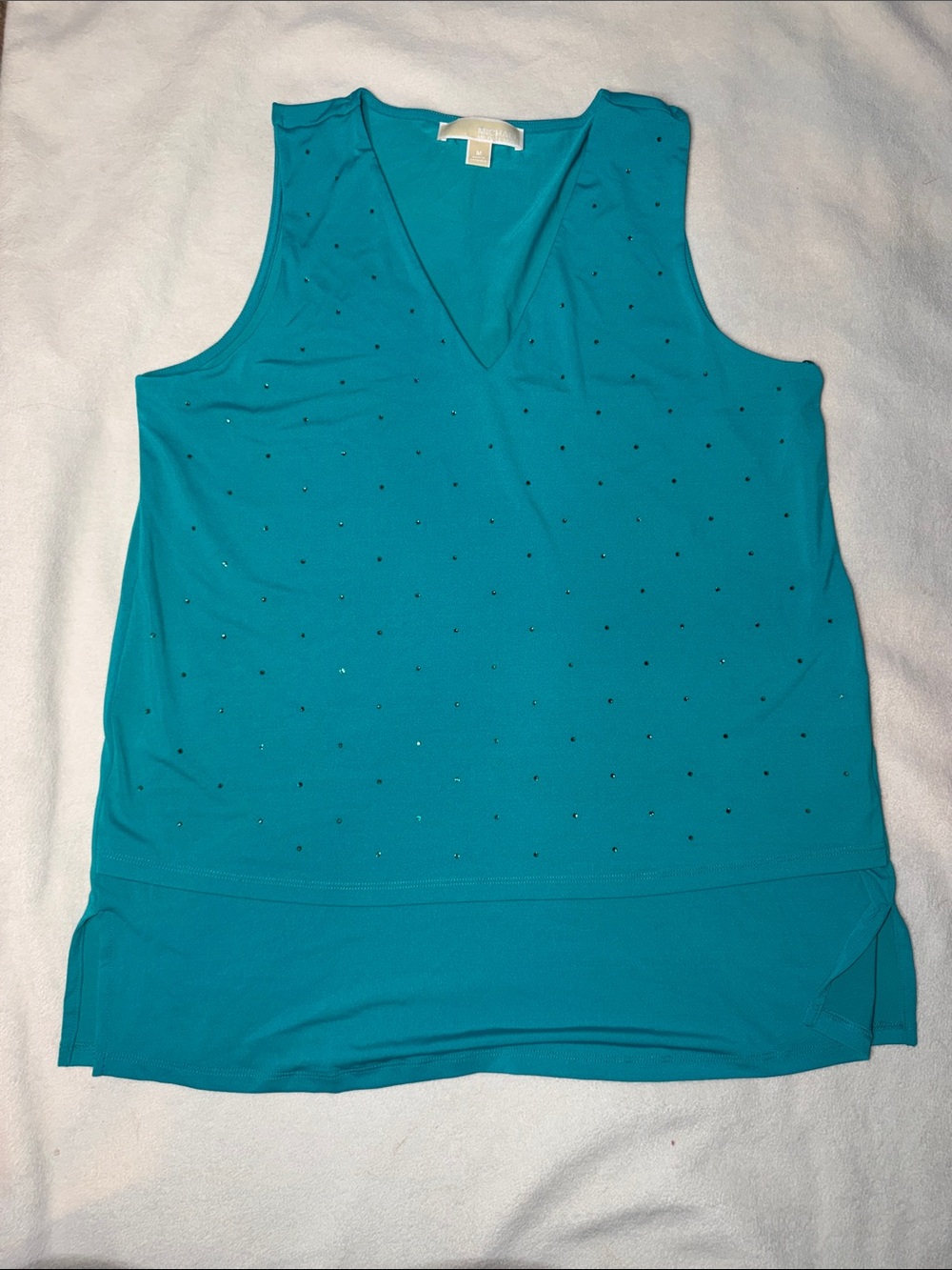 MICHAEL Michael Kors Teal V-Neck Tank with Rhinestone Detail